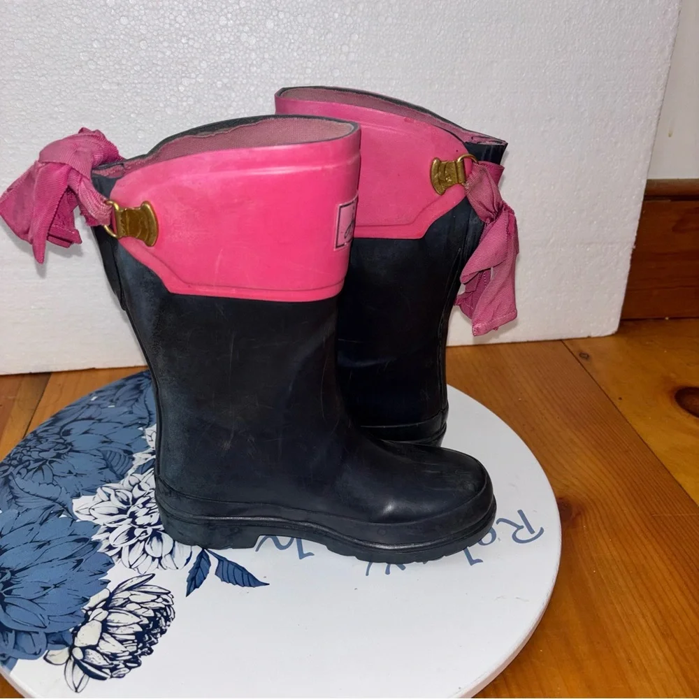 Joules Girls Rain Boots Pink Bow Wellies Size 11